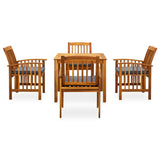 5 Piece Garden Dining Set with Cushions Solid Acacia Wood - Front View