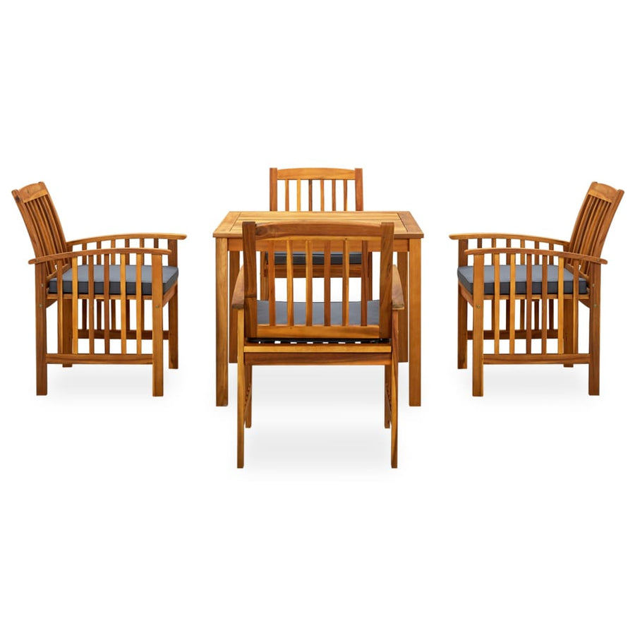 5 Piece Garden Dining Set with Cushions Solid Acacia Wood