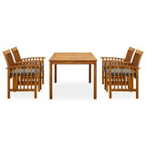 5 Piece Garden Dining Set with Cushions Solid Acacia Wood - Front View