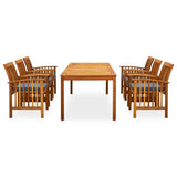 7 Piece Garden Dining Set with Cushions Solid Acacia Wood - Front View