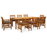 9 Piece Garden Dining Set with Cushions Solid Acacia Wood