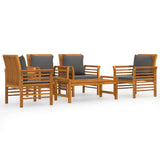 5 Piece Garden Lounge Set with Cushions Solid Wood Acacia - Front View