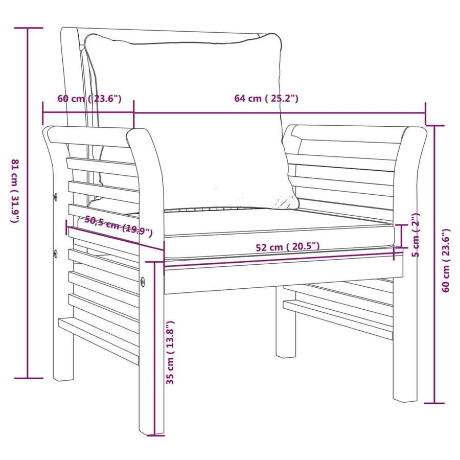 5 Piece Garden Lounge Set with Cushions Solid Wood Acacia