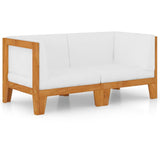 2-Seater Sofa with Cream White Cushions Solid Acacia Wood - Front View