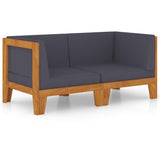 2-Seater Sofa with Dark Grey Cushions Solid Acacia Wood - Front View