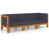 3 Piece Garden Lounge Set with Cushions Solid Acacia Wood - Front View