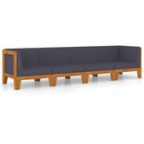 4 Piece Garden Lounge Set with Cushions Solid Acacia Wood - Front View
