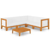 6 Piece Garden Lounge Set with Cushions Solid Acacia Wood - Front View