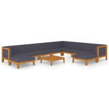 11 Piece Garden Lounge Set with Cushions Solid Acacia Wood - Front View
