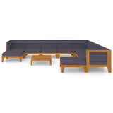 11 Piece Garden Lounge Set with Cushions Solid Acacia Wood - Side View