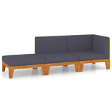 3 Piece Garden Lounge Set with Cushions Solid Acacia Wood - Front View