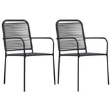 3 Piece Garden Dining Set Cotton Rope and Steel Black - Rear View