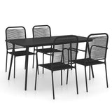 5 Piece Garden Dining Set Cotton Rope and Steel Black - Front View