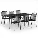7 Piece Garden Dining Set Cotton Rope and Steel Black - Front View