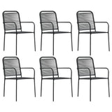 7 Piece Garden Dining Set Cotton Rope and Steel Black - Rear View