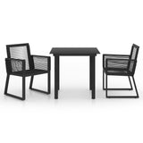 3 Piece Outdoor Dining Set PVC Rattan Black - Front View