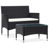 2 Piece Garden Lounge Set with Cushion Poly Rattan Black