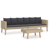 2 Piece Garden Lounge Set with Cushions Poly Rattan Beige - Front View
