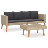 2 Piece Garden Lounge Set with Cushions Poly Rattan Beige - Front View