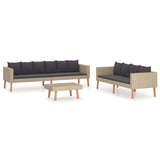 3 Piece Garden Lounge Set with Cushions Poly Rattan Beige - Front View