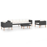 4 Piece Garden Lounge Set with Cushions Poly Rattan Black - Front View