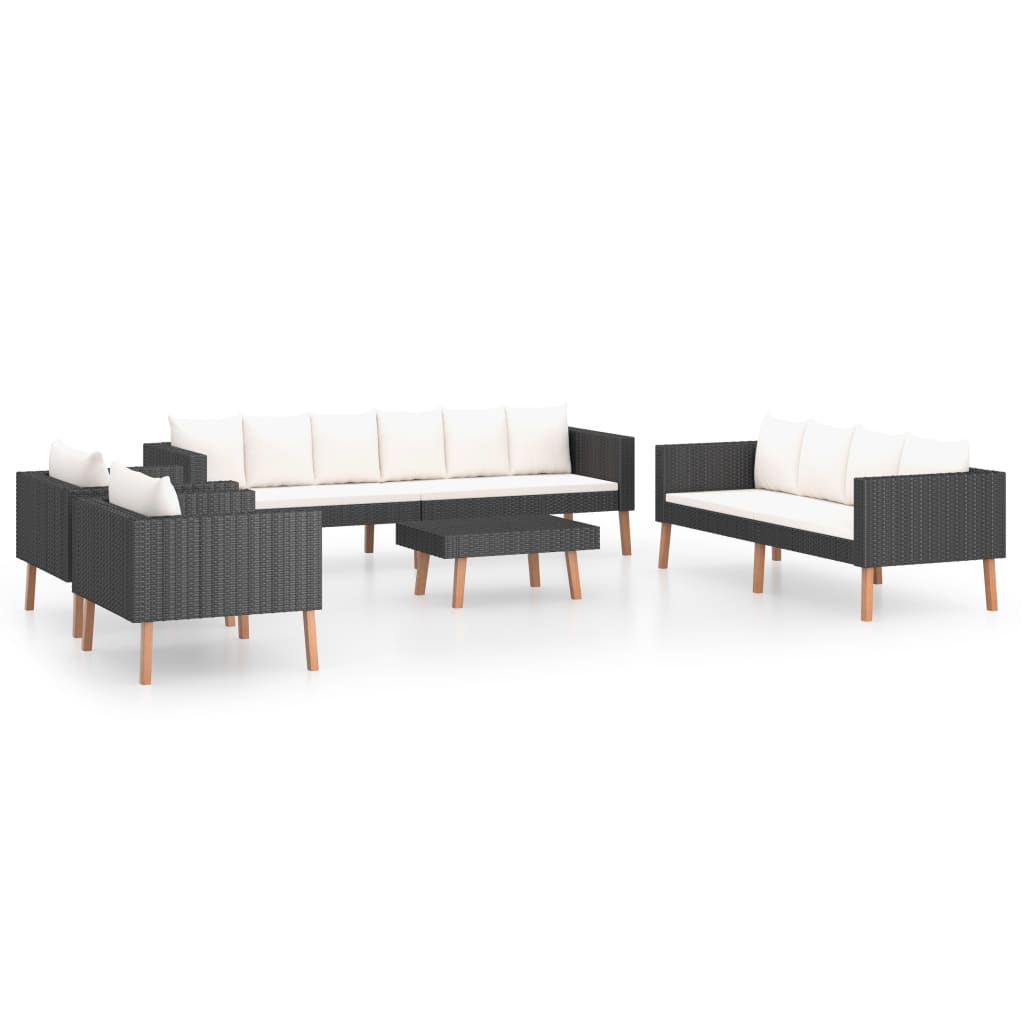 5 Piece Garden Lounge Set with Cushions Poly Rattan Black