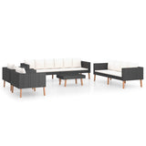 5 Piece Garden Lounge Set with Cushions Poly Rattan Black - Front View