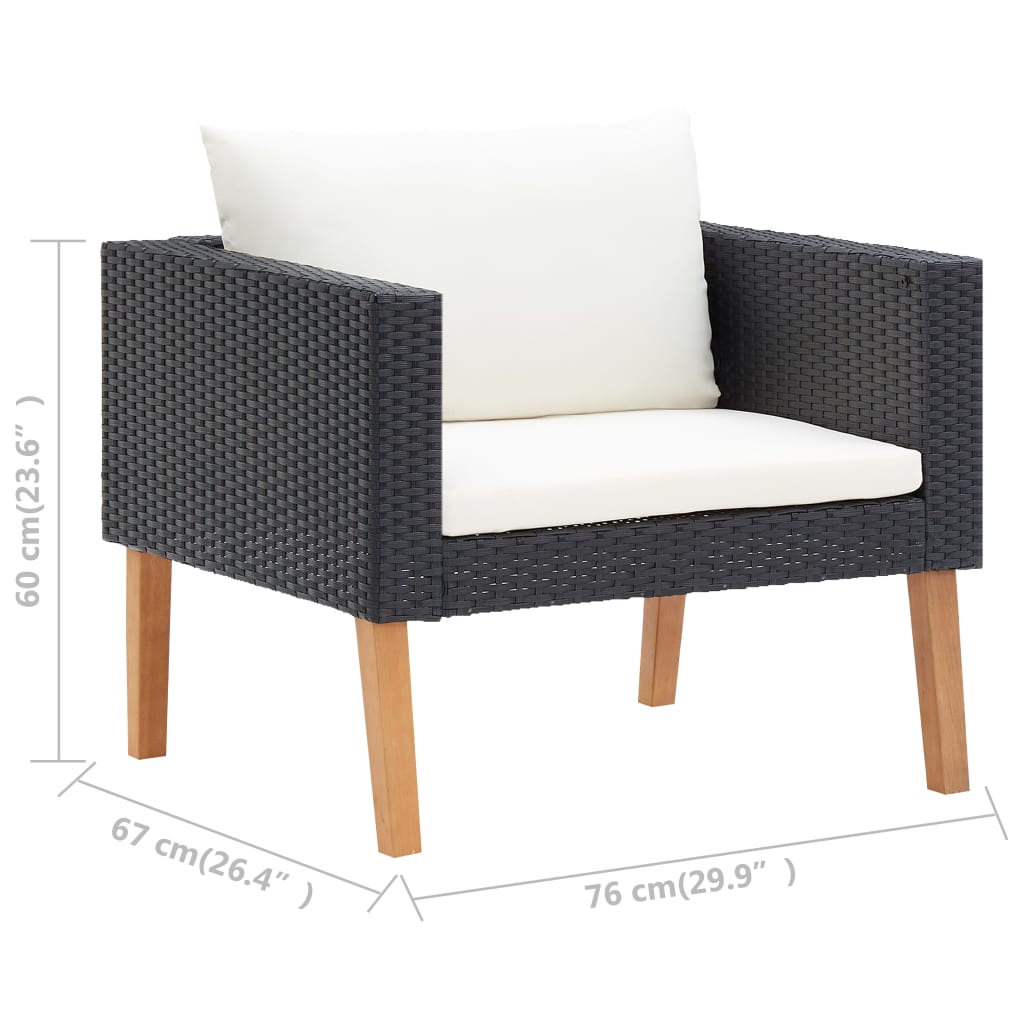 5 Piece Garden Lounge Set with Cushions Poly Rattan Black