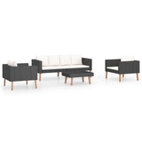 4 Piece Garden Lounge Set with Cushions Poly Rattan Black - Front View