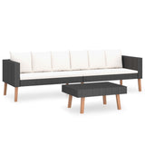 2 Piece Garden Lounge Set with Cushions Poly Rattan Black - Front View