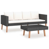 2 Piece Garden Lounge Set with Cushions Poly Rattan Black - Front View
