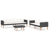 3 Piece Garden Lounge Set with Cushions Poly Rattan Black - Front View