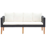 3 Piece Garden Lounge Set with Cushions Poly Rattan Black - Side View