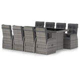 9 Piece Outdoor Dining Set with Cushions Poly Rattan Grey