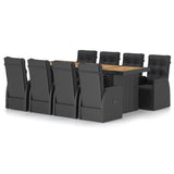 9 Piece Outdoor Dining Set with Cushions Poly Rattan Black - Front View