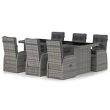 7 Piece Outdoor Dining Set with Cushions Poly Rattan Grey