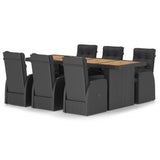 7 Piece Outdoor Dining Set with Cushions Poly Rattan Black - Front View
