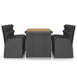 7 Piece Outdoor Dining Set with Cushions Poly Rattan Black - Side View