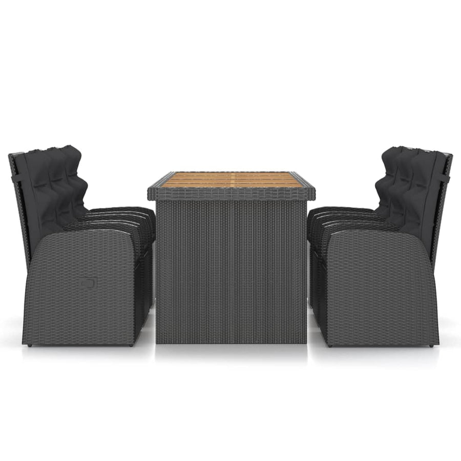 7 Piece Outdoor Dining Set with Cushions Poly Rattan Black