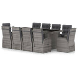 11 Piece Outdoor Dining Set with Cushions Poly Rattan Grey - Front View
