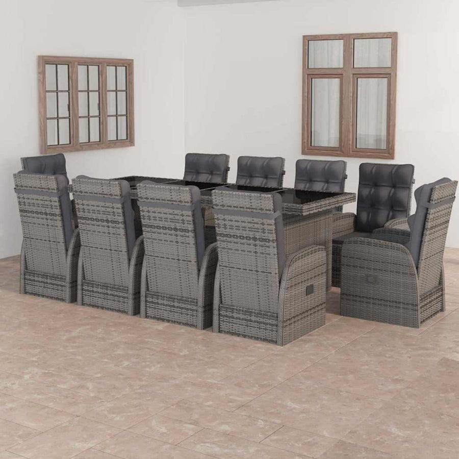 11 Piece Outdoor Dining Set with Cushions Poly Rattan Grey