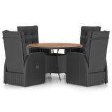 5 Piece Outdoor Dining Set with Cushions Poly Rattan Black - Front View