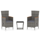 3 Piece Garden Lounge Set with Cushions Poly Rattan Grey