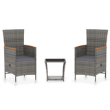 3 Piece Garden Lounge Set with Cushions Poly Rattan Grey - Front View