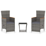 3 Piece Garden Lounge Set with Cushions Poly Rattan Grey