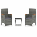 3 Piece Garden Lounge Set with Cushions Poly Rattan Grey