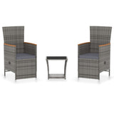 3 Piece Garden Lounge Set with Cushions Poly Rattan Grey - Front View