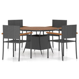 5 Piece Outdoor Dining Set Poly Rattan Black - Front View