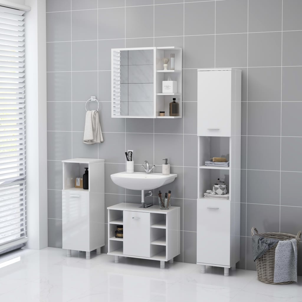 Bathroom Mirror Cabinet High Gloss White 62.5x20.5x64 cm Engineered Wood