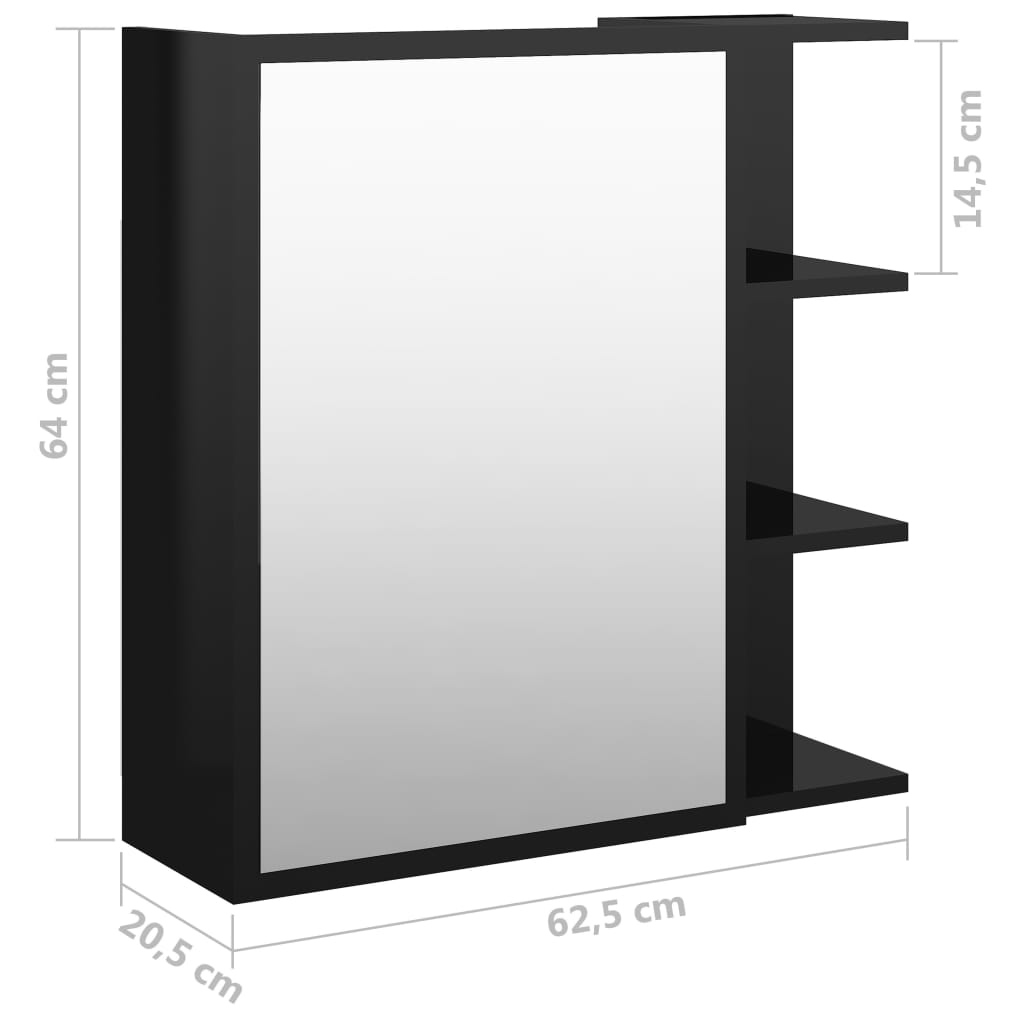 Bathroom Mirror Cabinet High Gloss Black 62.5x20.5x64 cm Engineered Wood